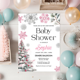 Roze Winter Baby shower Uitnodiging