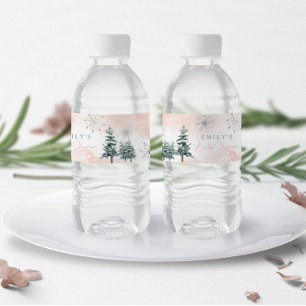 Roze Winter Baby Shower Waterlabels Waterfles Etiket