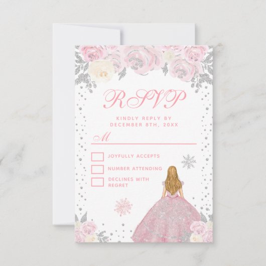 Roze Winter Blond Haar Prinses Zoet Zestien RSVP Kaartje (Voorkant)