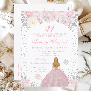 Roze Winter Blonde Haar Prinses Verjaardagsfeestje Briefkaart