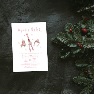 Roze Winter Bos Après Bébé Ski Baby Shower Kaart