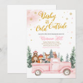 Roze Winter Bos Baby Shower Uitnodiging (Voorkant / Achterkant)