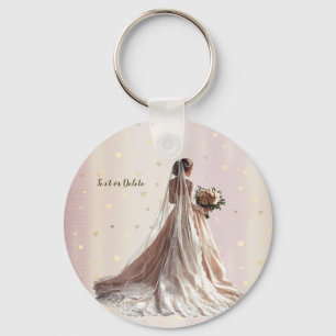 Roze Winter Bruiloft Bruid Goud Glanzend Hart Fees Sleutelhanger