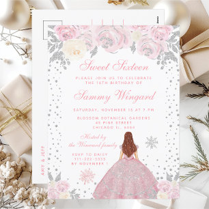 Roze Winter Bruin Haar Prinses Sweet Sixteen Briefkaart