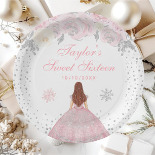 Roze Winter Bruin Haar Prinses Sweet Sixteen Papieren Bordje