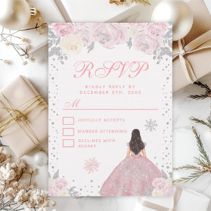 Roze Winter Bruine Haar Prinses Sweet Sixteen RSVP Kaartje