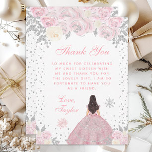 Roze Winter Bruine Haren Prinses Sweet Sixteen Bedankkaart
