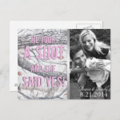 Roze Winter Camo Bewaar de datum bruiloft Briefkaa Briefkaart (Voorkant / Achterkant)