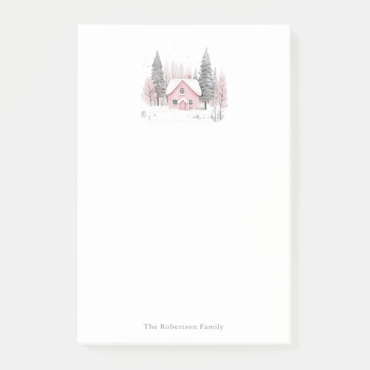 Roze Winter Cottage Kerstmis Post-it® Notes (Voorkant)