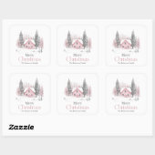 Roze Winter Cottage Kerstmis Vierkante Sticker (Vel)