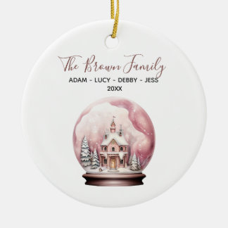 Roze Winter Crystal Ball Christmas House Familie Keramisch Ornament