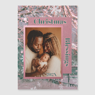 Roze Winter Kerst Familie Foto Magnetische Kaart