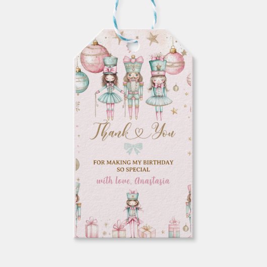 Roze Winter Kerstballerina's Verjaardag Cadeaulabel (Voorkant)