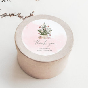 Roze winter Kerstboom baby shower bedankt Ronde Sticker