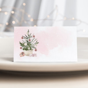 Roze Winter kerstboom Baby Shower plaatskaart Kaart