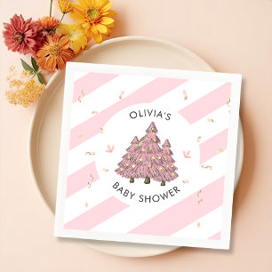 Roze Winter Kerstboom Baby shower Servet