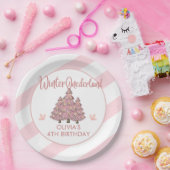 Roze Winter Onederland Kerstfeest Papieren Bordje (Feest)