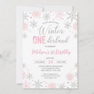 Roze Winter Onederland Sneeuwvlokken Eerste Verjaa Kaart
