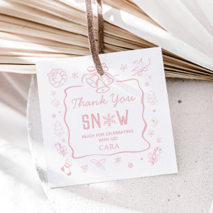 Roze Winter Onederland Verjaardagsfeest Favor Tag Bedankjes Labels