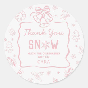 Roze Winter Onederland Verjaardagsfeestje Ronde Sticker