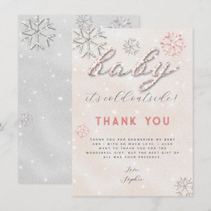 Roze Winter Rhinestones Baby shower Hartelijk dank Kaart