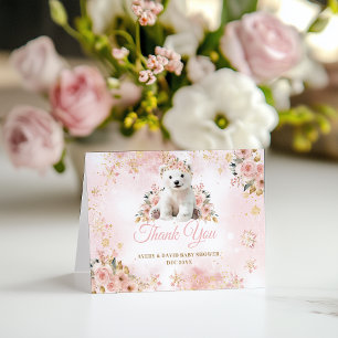 Roze Winter Schattige Beer is een meisje Baby show Bedankkaart