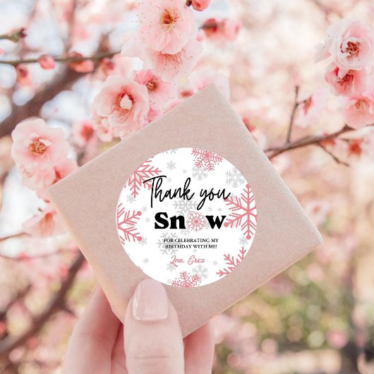 Roze Winter Sneeuwvlok Dank je Verjaardag Ronde Sticker