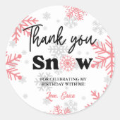 Roze Winter Sneeuwvlok Dank je Verjaardag Ronde Sticker (Voorkant)