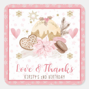 Roze Winter Snoepjes Feestje Favoriets Vierkante Sticker