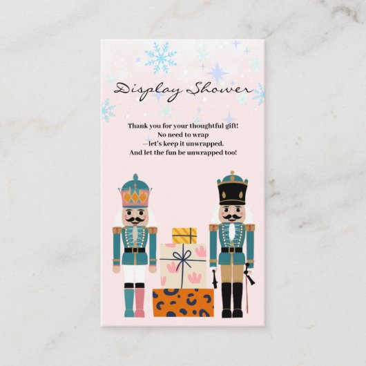 Roze Winter Snowflakes Notenkraker Baby shower Informatiekaartje (Voorkant)