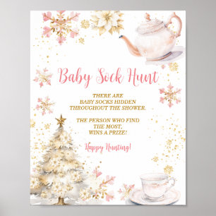 Roze Winter Thee Feestje Baby Shower Baby Sokken J Poster