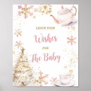 Roze Winter Thee Party Baby Shower Laat Je Wens Poster