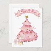 Roze winter vakantie kinderen  feestdagenkaart (Voorkant / Achterkant)