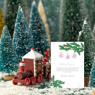 Roze winter waslijn decoratie baby shower bedankkaart