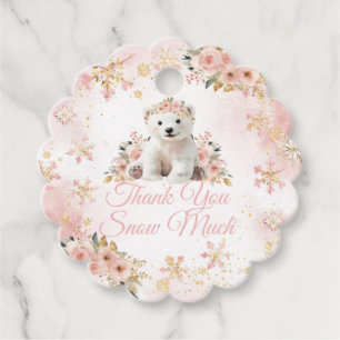 Roze Winter Wit Beer Het is een Meisje Baby shower Bedankjes Labels