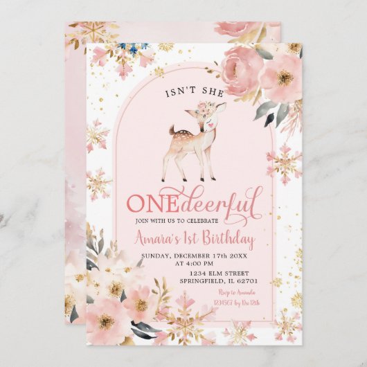 Roze Winter Wonderful Snowflake Bloemen Verjaardag Kaart (Voorkant / Achterkant)