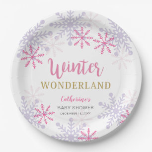 Roze Winter Wonderland Baby shower Snowflakes Girl Papieren Bordje