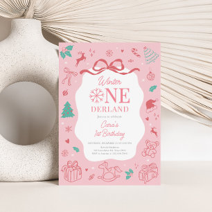 Roze Winter Wonderland Eerste Verjaardagsfeestje  Kaart
