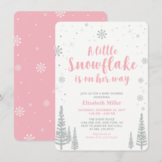 Roze Winter Wonderland, Girl Baby shower Kaart (Voorkant / Achterkant)