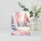  Roze Winter Wonderland Kerstmis Briefkaart (Staand voorkant)