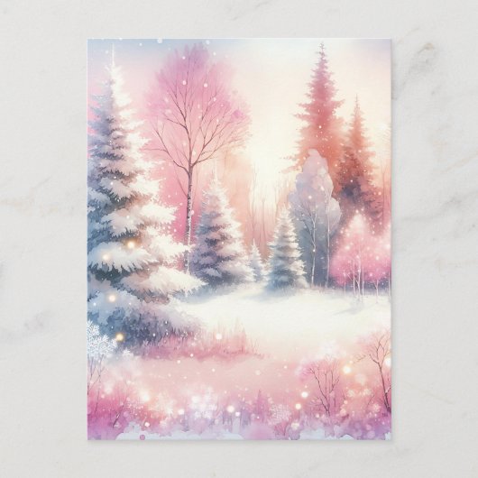  Roze Winter Wonderland Kerstmis Briefkaart (Voorkant)