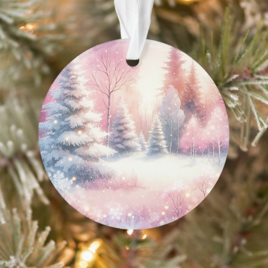 Roze Winter Wonderland Kerstmis gepersonaliseerd Ornament (Boom)