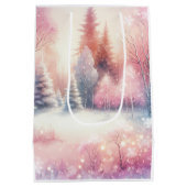 Roze Winter Wonderland Kerstmis Medium Cadeauzakje (Achterkant)