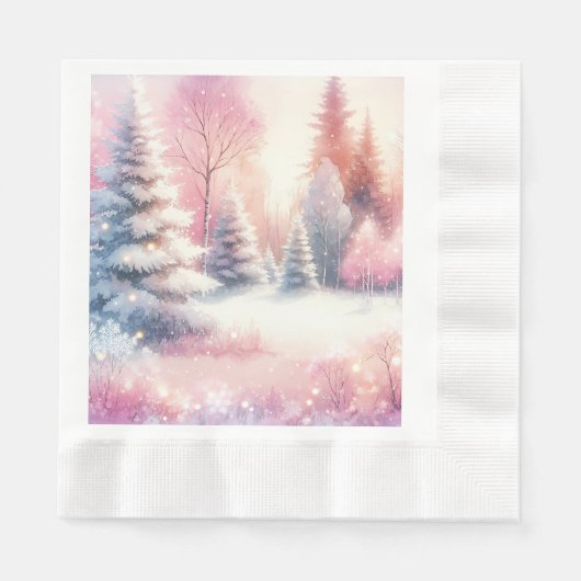Roze Winter Wonderland Kerstmis Servet (Voorkant)