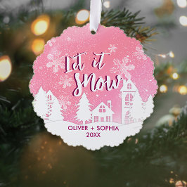 Roze Winter Wonderland Laat het Sneeuw Vakantie Ornament Kaart