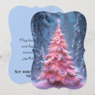 Roze Winter Wonderland Personaliseer de handtekeni Feestdagenkaart