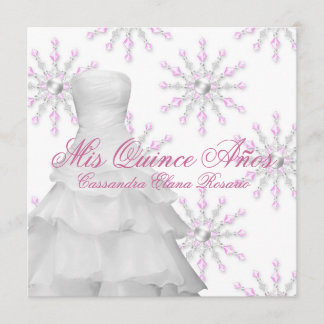 Roze Winter Wonderland Quinceanera Kaart