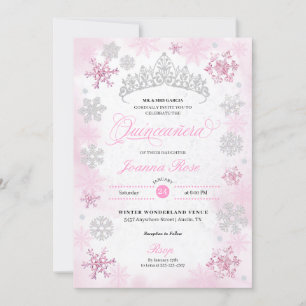 Roze Winter Wonderland Sneeuwvlok Quinceanera Kaart