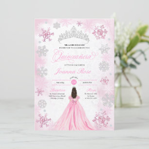 Roze Winter Wonderland Sneeuwvlok Quinceanera Kaart