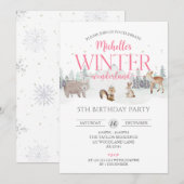 Roze Winter Wonderland Verjaardag, Meisje 5e Verja Kaart (Voorkant / Achterkant)